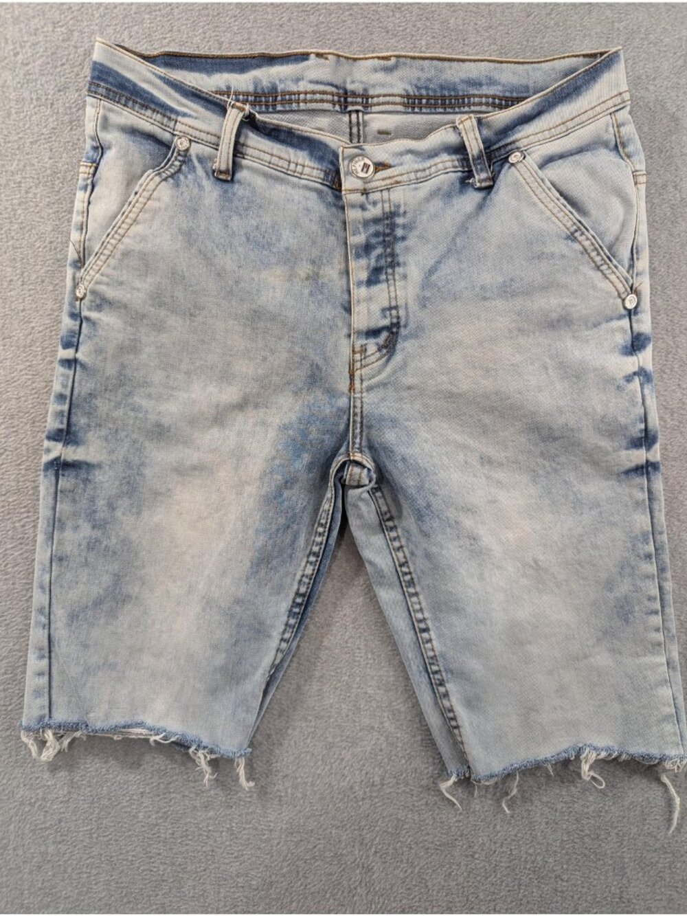 Tommy Hilfiger Denim Shorts Mens 35 Blue Acid Wash Bermuda Raw Hem Distressed